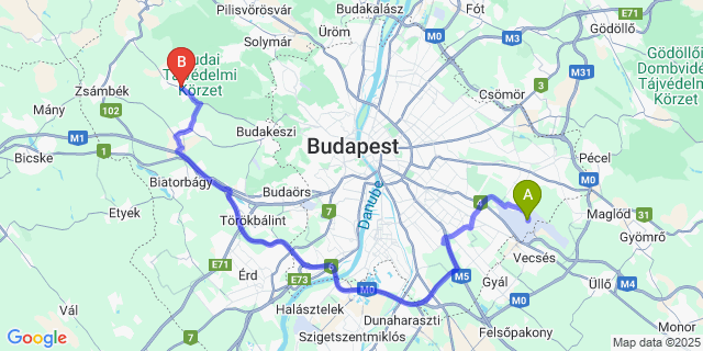 Map: Budapest Airport (BUD), Ferihegy, Liszt Ferenc to Telki