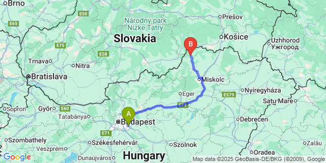 Map: Budapest Airport (BUD), Ferihegy, Liszt Ferenc to Teresztenye