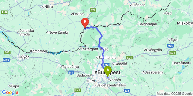 Map: Budapest Airport (BUD), Ferihegy, Liszt Ferenc to Tésa