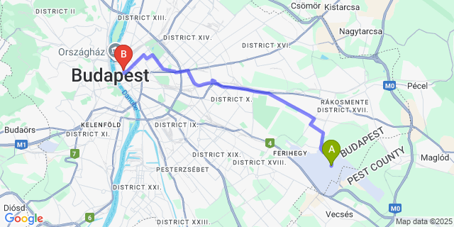 Map: Budapest Airport (BUD), Ferihegy, Liszt Ferenc to The Magazine Hotel & Apartments