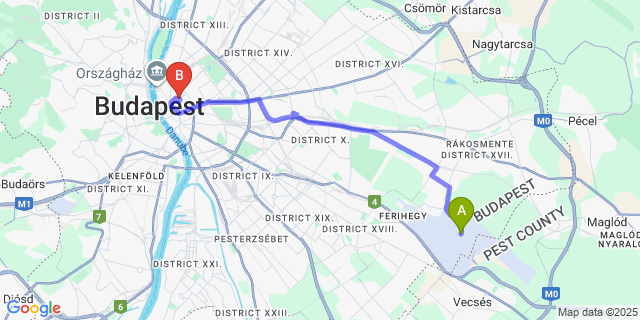 Map: Budapest Airport (BUD), Ferihegy, Liszt Ferenc to The Magazine Rooms