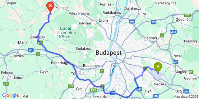 Map: Budapest Airport (BUD), Ferihegy, Liszt Ferenc to Tinnye