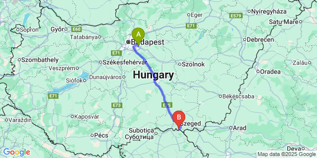 Map: Budapest Airport (BUD), Ferihegy, Liszt Ferenc to Tiszasziget