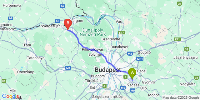 Map: Budapest Airport (BUD), Ferihegy, Liszt Ferenc to Tokodaltáró
