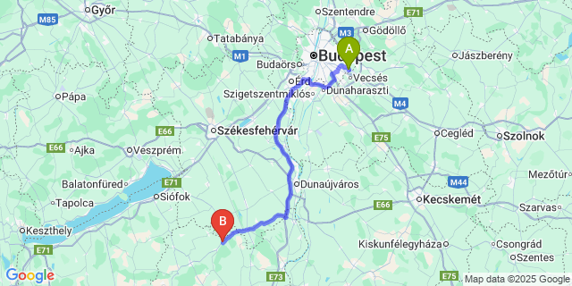 Map: Budapest Airport (BUD), Ferihegy, Liszt Ferenc to Tolnanémedi