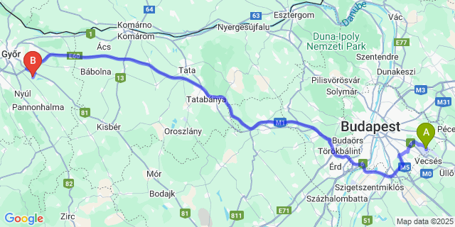 Map: Budapest Airport (BUD), Ferihegy, Liszt Ferenc to Töltéstava