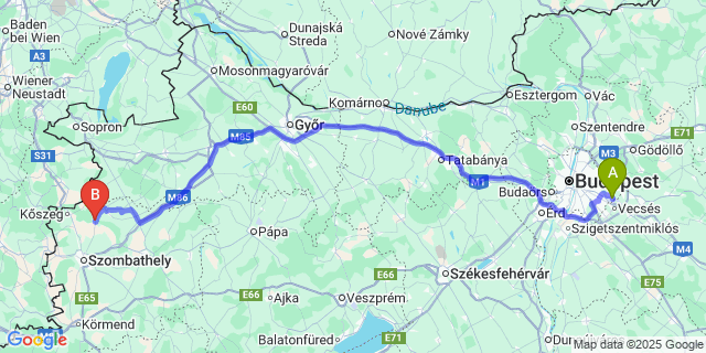 Map: Budapest Airport (BUD), Ferihegy, Liszt Ferenc to Tömörd