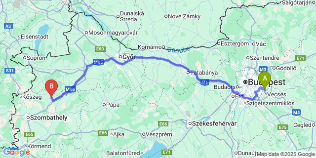 Map: Budapest Airport (BUD), Ferihegy, Liszt Ferenc to Tompaládony