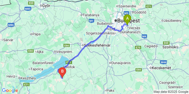 Map: Budapest Airport (BUD), Ferihegy, Liszt Ferenc to Torvaj