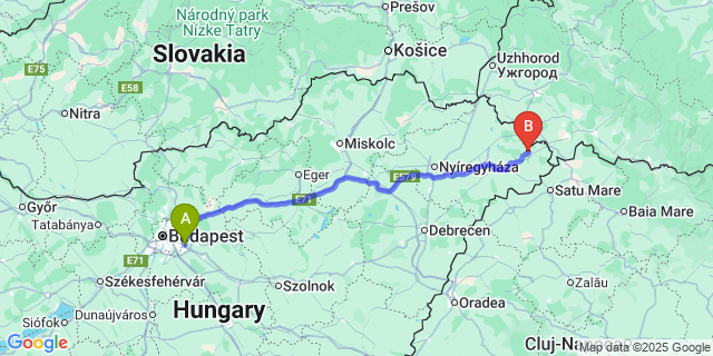 Map: Budapest Airport (BUD), Ferihegy, Liszt Ferenc to Túristvándi