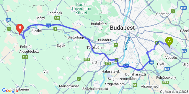 Map: Budapest Airport (BUD), Ferihegy, Liszt Ferenc to Újbarok