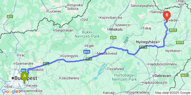 Map: Budapest Airport (BUD), Ferihegy, Liszt Ferenc to Újdombrád