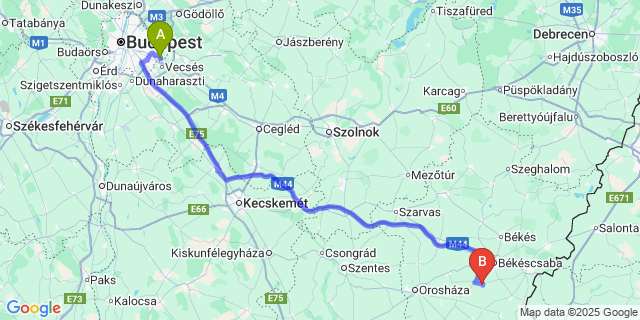 Map: Budapest Airport (BUD), Ferihegy, Liszt Ferenc to Újkígyós