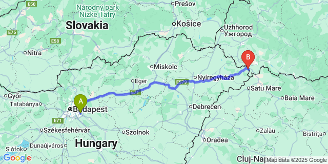 Map: Budapest Airport (BUD), Ferihegy, Liszt Ferenc to Uszka