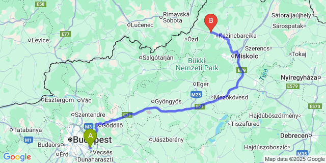 Map: Budapest Airport (BUD), Ferihegy, Liszt Ferenc to Vadna