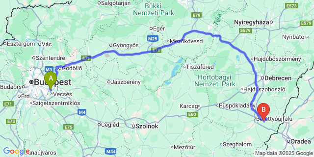 Map: Budapest Airport (BUD), Ferihegy, Liszt Ferenc to Váncsod