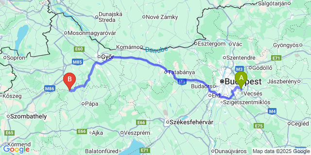 Map: Budapest Airport (BUD), Ferihegy, Liszt Ferenc to Várkesző