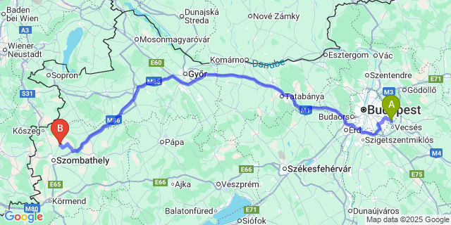 Map: Budapest Airport (BUD), Ferihegy, Liszt Ferenc to Vasasszonyfa