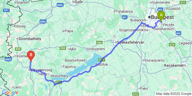 Map: Budapest Airport (BUD), Ferihegy, Liszt Ferenc to Vasboldogasszony