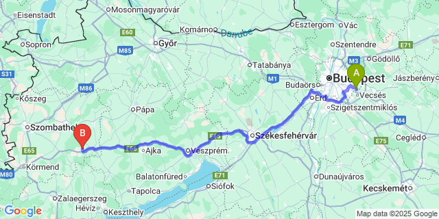 Map: Budapest Airport (BUD), Ferihegy, Liszt Ferenc to Vashosszúfalu