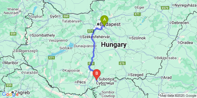 Map: Budapest Airport (BUD), Ferihegy, Liszt Ferenc to Vaskút