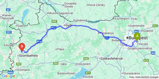 Map: Budapest Airport (BUD), Ferihegy, Liszt Ferenc to Vassurány