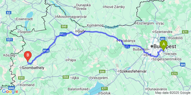 Map: Budapest Airport (BUD), Ferihegy, Liszt Ferenc to Vasszilvágy
