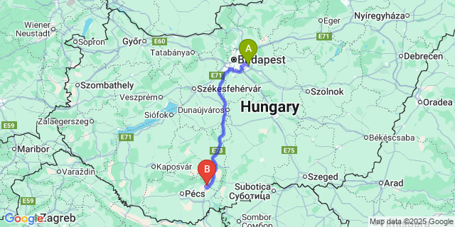 Map: Budapest Airport (BUD), Ferihegy, Liszt Ferenc to Véménd