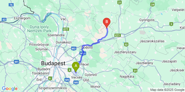 Map: Budapest Airport (BUD), Ferihegy, Liszt Ferenc to Verseg