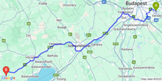 Map: Budapest Airport (BUD), Ferihegy, Liszt Ferenc to Vigántpetend