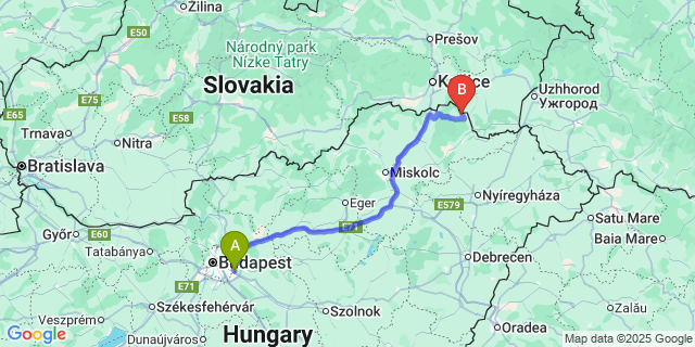 Map: Budapest Airport (BUD), Ferihegy, Liszt Ferenc to Vilyvitány