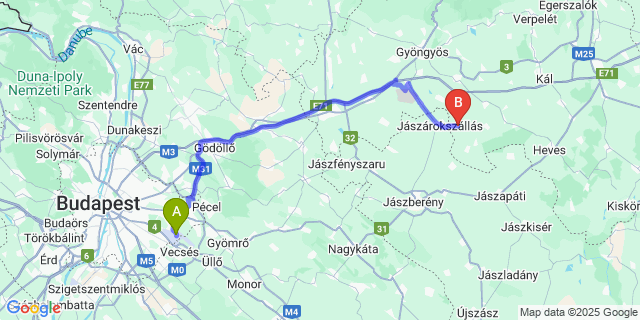 Map: Budapest Airport (BUD), Ferihegy, Liszt Ferenc to Visznek