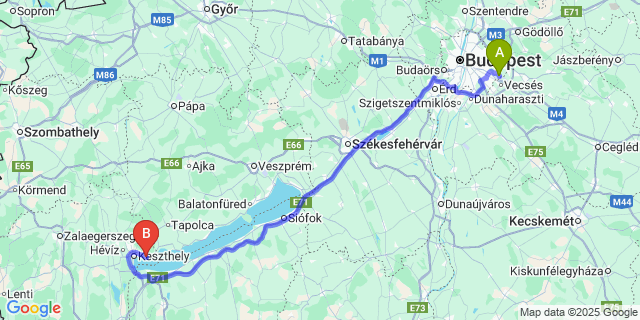 Map: Budapest Airport (BUD), Ferihegy, Liszt Ferenc to Vonyarcvashegy