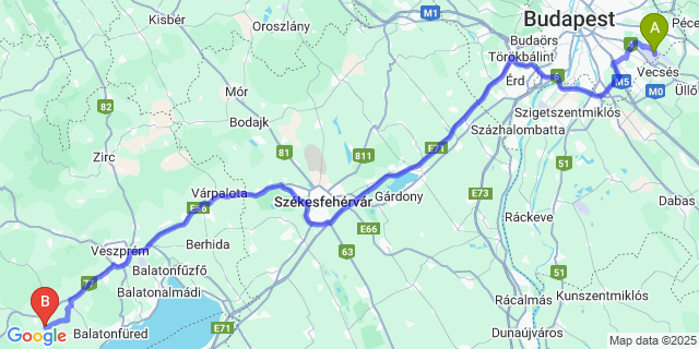 Map: Budapest Airport (BUD), Ferihegy, Liszt Ferenc to Vöröstó