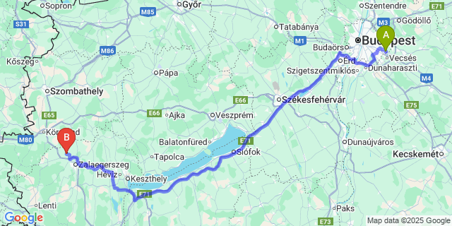 Map: Budapest Airport (BUD), Ferihegy, Liszt Ferenc to Zalaboldogfa