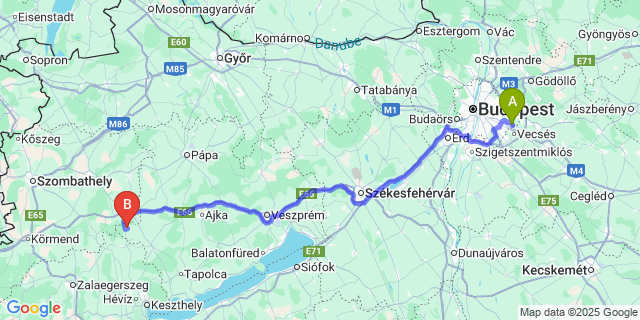 Map: Budapest Airport (BUD), Ferihegy, Liszt Ferenc to Zalaerdőd