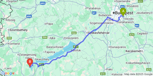 Map: Budapest Airport (BUD), Ferihegy, Liszt Ferenc to Zalaszabar