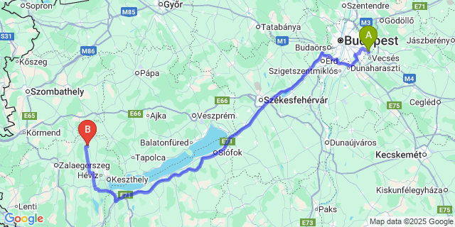 Map: Budapest Airport (BUD), Ferihegy, Liszt Ferenc to Zalaszentgrót
