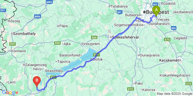 Map: Budapest Airport (BUD), Ferihegy, Liszt Ferenc to Zalaújlak