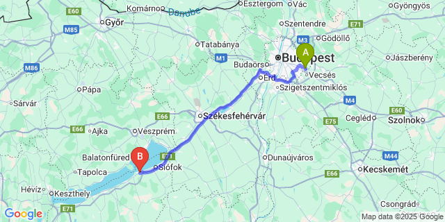 Map: Budapest Airport (BUD), Ferihegy, Liszt Ferenc to Zamárdi