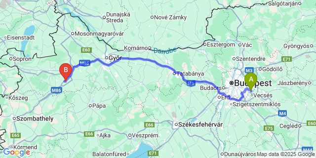 Map: Budapest Airport (BUD), Ferihegy, Liszt Ferenc to Zsebeháza