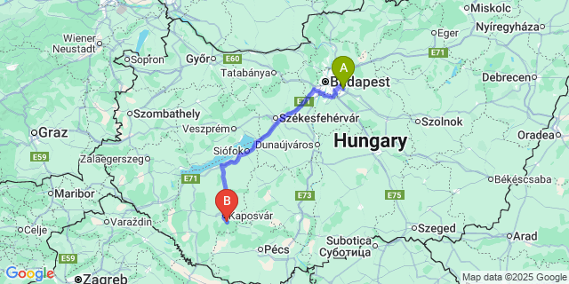 Map: Budapest Airport (BUD), Ferihegy, Liszt Ferenc to Zselicszentpál