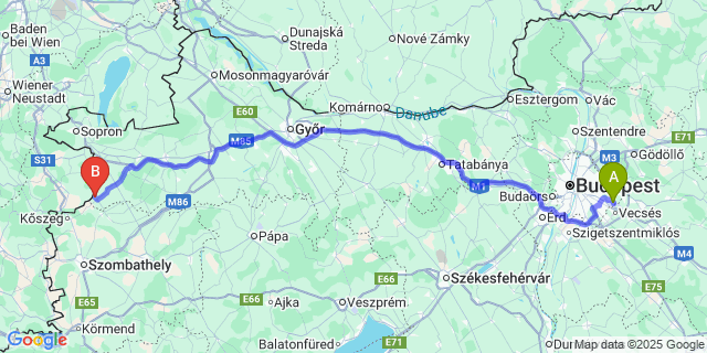 Map: Budapest Airport (BUD), Ferihegy, Liszt Ferenc to Zsira