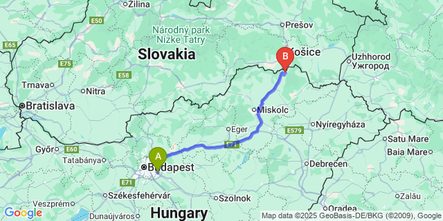 Map: Budapest Airport (BUD), Ferihegy, Liszt Ferenc to Zsujta