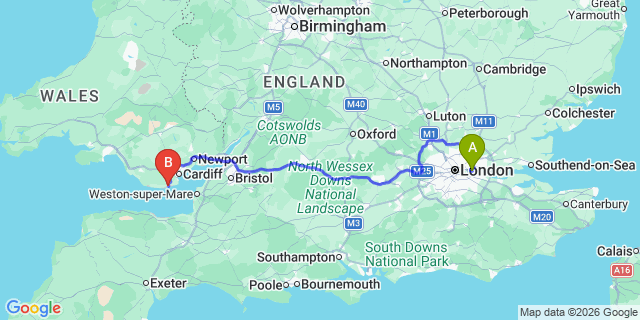 Map: London City Airport (LCY) to Barry