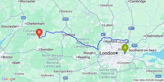 Map: London City Airport (LCY) to Fairford