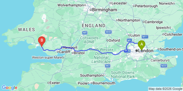 Map: London City Airport (LCY) to Port Talbot