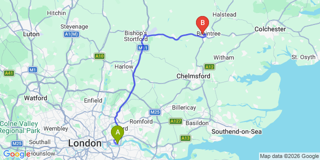 Map: London City Airport (LCY) to Wickford