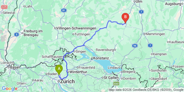 Map: Zurich Airport (ZRH) to Bludenz