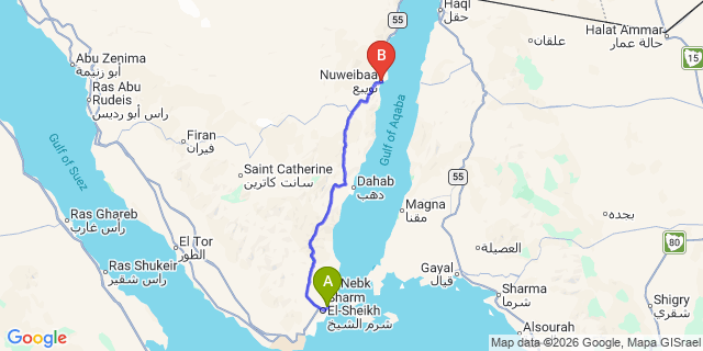 Map: Sharm El Sheikh Airport (SSH) to Nuweiba